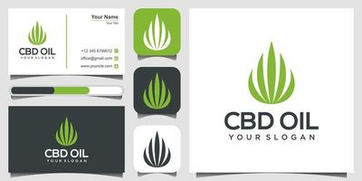 cannabis logo with drop element. CBD oil logo. Marijuana leaf symbol. CBD product logo. Hemp oil icon. Vector illustration. icon and business card Premium Vector.