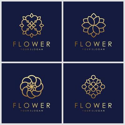 Minimalist golden elegant Flower logo design with line art concept.