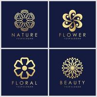 set of golden Minimalist elegant flower logo design. Cosmetics, yoga and spa logo design inspiration. vector