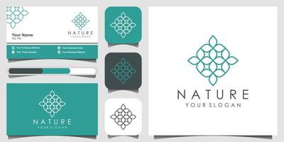 diseño de logotipo de rosa de flores y hojas minimalista y elegante para belleza, cosmética, yoga y spa. diseño de logotipo y tarjeta de visita vector