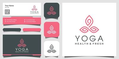 Inspiración en el diseño del logotipo de yoga natural con estilo de arte lineal. icono y tarjeta de visita. vector
