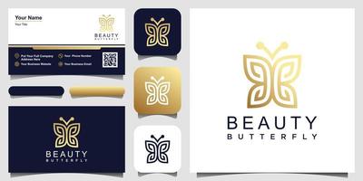 golden minimalist butterfly line art monogram shape logo. Beauty, luxury spa style. logo design, icon and business card. vector