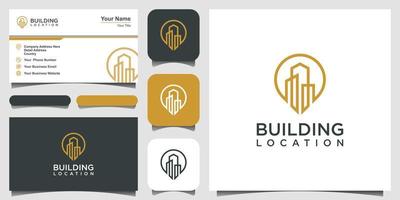 elemento de diseño del logo del alfiler de la ciudad. diseño de logotipo y tarjeta de visita. vector
