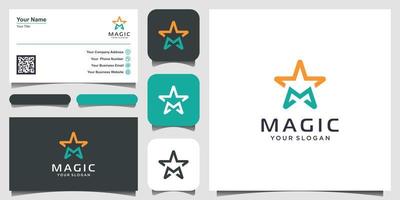 letter M with stars line art logo design inspiration.  logo design, icon and business card vector