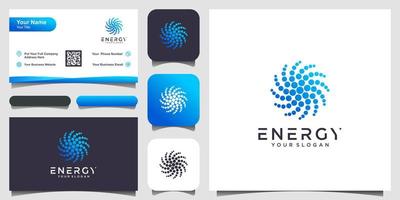 logotipo de color azul de forma redonda abstracta aislada, logotipo de sol estilizado punteado en la ilustración de vector de fondo blanco. diseño de logotipo y tarjeta de visita