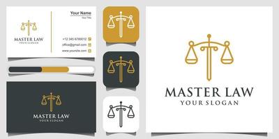 symbol Lawyer Attorney Advocate Logo design vector template Linear style. Shield Sword Law Legal firm Security company logotype. Protect defense concept icon.