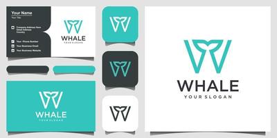 Letter W with whale line art Logo design inspiration. Vector graphic design template element. Graphic Symbol for Corporate Business Identity.