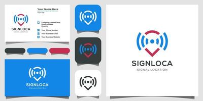 map pointer and wifi logo combination. GPS locator and signal symbol vector and business card