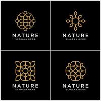 set of ornament logo design templates in trendy linear style with flowers and leaves - signs made with golden foil vector