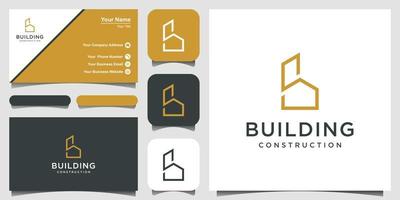 minimalist golden letter B Logo design with home building element and business card vector