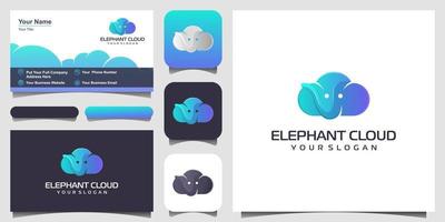 a combination of clouds and elephants logo design inspiration, set of business card vector