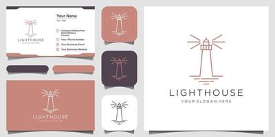 Lighthouse Searchlight Beacon Tower Island Simple Line Art style logo design. vector