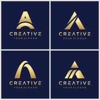 Golden initial letter A logo design with swoosh element. vector