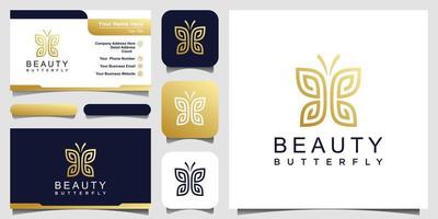 logotipo de forma de monograma de arte de línea de mariposa minimalista dorado. belleza, estilo spa de lujo. diseño de logotipo, icono y tarjeta de visita.