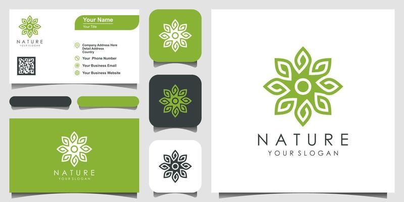 Minimalist elegant leaf and flower rose logo design for beauty, Cosmetics, yoga and spa. logo design and business card