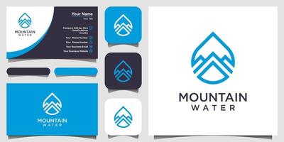 water logo design combined with mountain line art concept and business card design