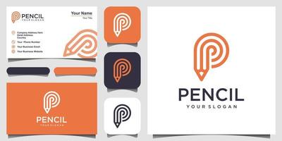 creative letter P with pencil concept logo design inspiration. and business card design vector