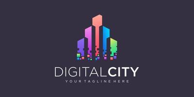 City building logo design with colorful and pixel style. building abstract For Logo Design Inspiration. business card design vector