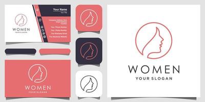 creative woman with line art style. Logo and business card design , head, face logo isolated. Use for beauty salon, spa, cosmetics design, etc vector