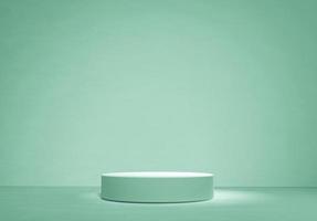 maqueta de podio único de círculo rosa de piedra verde suave en luz suave para producto cosmético o diseño de plantilla de espacio de copia de mercancías imagen de representación 3d foto