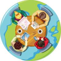 Top view of meeting table with office workers vector