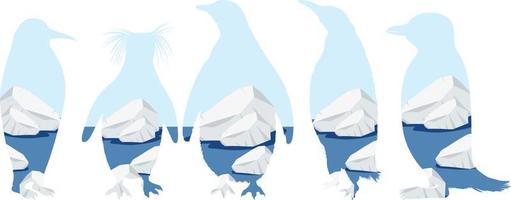 Silhouette of penguin with glacier ice background icon vector