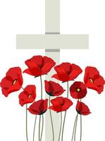 flores de amapola en la lápida cruzada para el icono del día del recuerdo vector