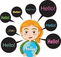 Hello speech bubbles with cartoon character vector