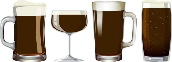 Alcohol drink in different glasses set vector