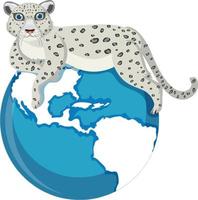 leopardo de las nieves con el planeta tierra vector