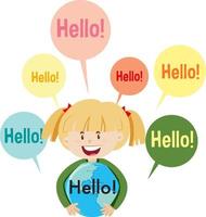 Hello speech bubbles with cartoon character vector