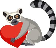 Lemur hugging heart isolated vector