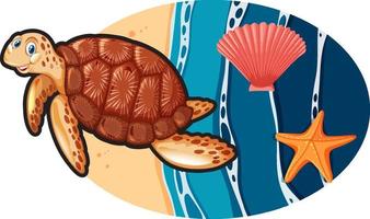 Turtle and shell in cartoon style vector