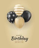 fondo de feliz cumpleaños con globos dorados de lujo realistas vector