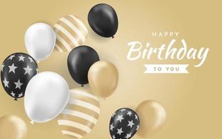 fondo de feliz cumpleaños con globos dorados de lujo realistas vector