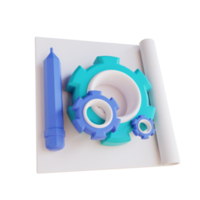 3D illustration paper pencil and gear png