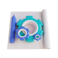 3D illustration paper pencil and gear png