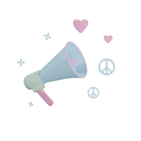 3D peace love megaphone illustration with transparent background png