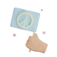 3D holding peace flag illustration with transparent background png