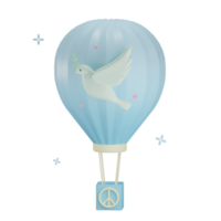 3D peace hot air balloon illustration with transparent background