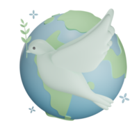 Illustrazione del ramoscello del piccione del mondo 3d con sfondo trasparente png