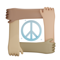 3d tenant la main ensemble pour l'illustration de la paix avec un fond transparent png