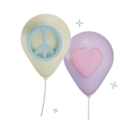 3D peace and love balloon illustration with transparent background png