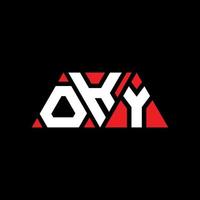 diseño de logotipo de letra triangular oky con forma de triángulo. monograma de diseño de logotipo de triángulo oky. plantilla de logotipo de vector de triángulo oky con color rojo. logotipo triangular oky logotipo simple, elegante y lujoso. bien