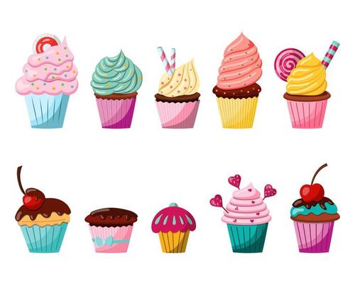 Illustration of a cupcake with cream, vector illustration on a white background