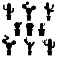 A set of cacti, silhouettes of cacti in a pot. Vector isolated on a white background