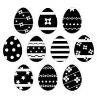 conjunto de huevos de pascua en blanco y negro, huevos de pascua planos. vector sobre un fondo blanco aislado