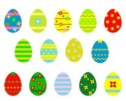 conjunto de huevos de pascua de colores, huevos de pascua planos. vector sobre un fondo blanco aislado