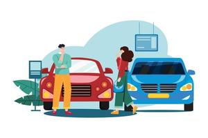 Buyer choosing automobile in store vector