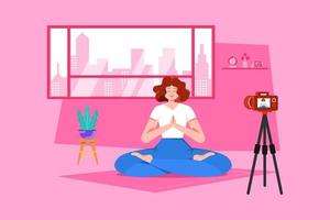 Woman shooting yoga video tutorial vector